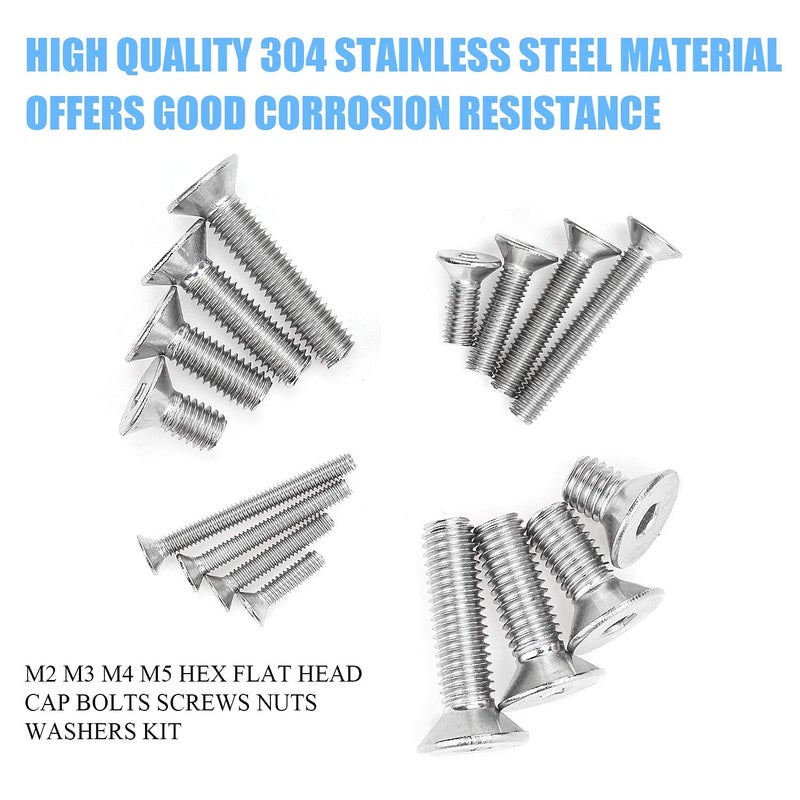 DYWISHKEY 1220 PCS M2 M3 M4 M5, 304 Stainless Steel Hex Flat Head Cap Bolts Screws Nuts Washers Assortment Kit with Hex Wrenches - Image 2